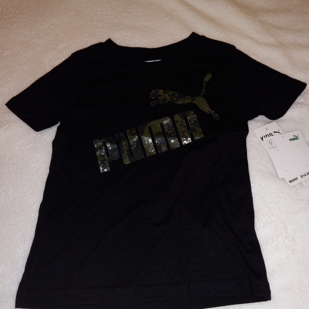 Puma Shirt. Black With Army Green and Black Lettering. Size 4T